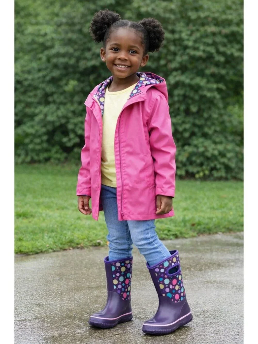 WTW Big Kid Size 1 Boots Rubber Rain Snow Waterproof Winter Mid-Calf Polka Dots